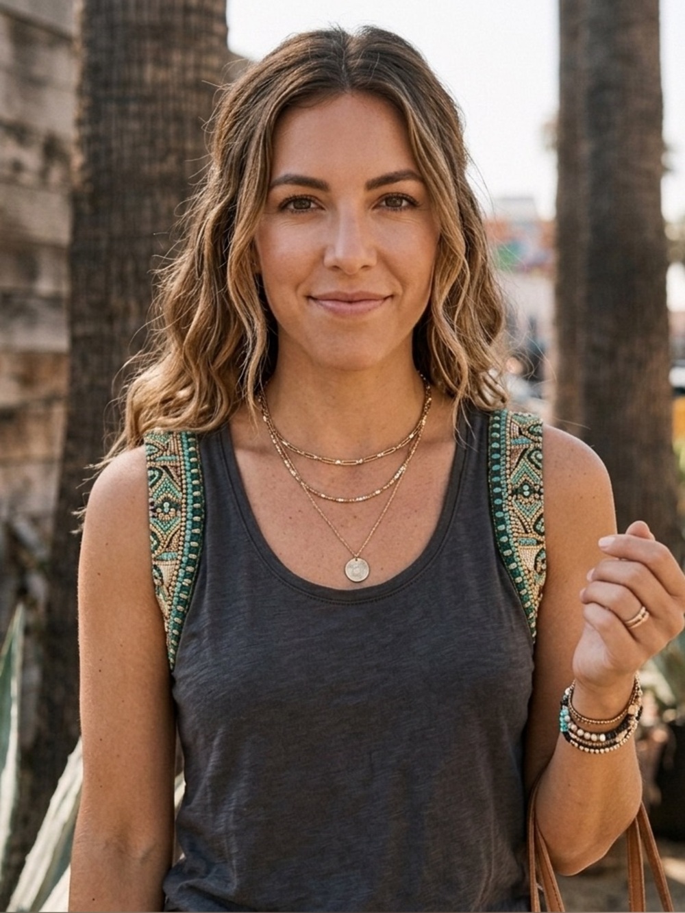 Lucy & Laurel Embellished Boho Chic Tank Top Size M